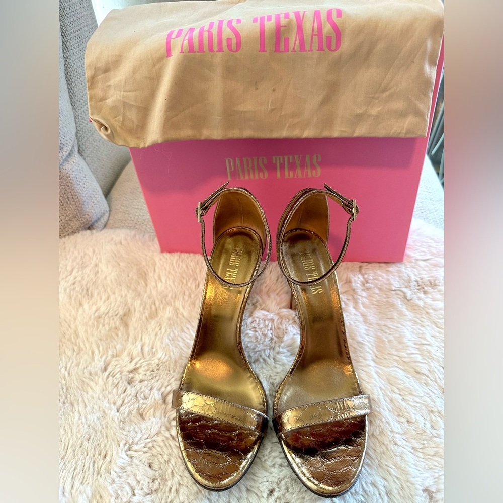 Paris Texas Metallic Printed Python Stiletto Sand… - image 1